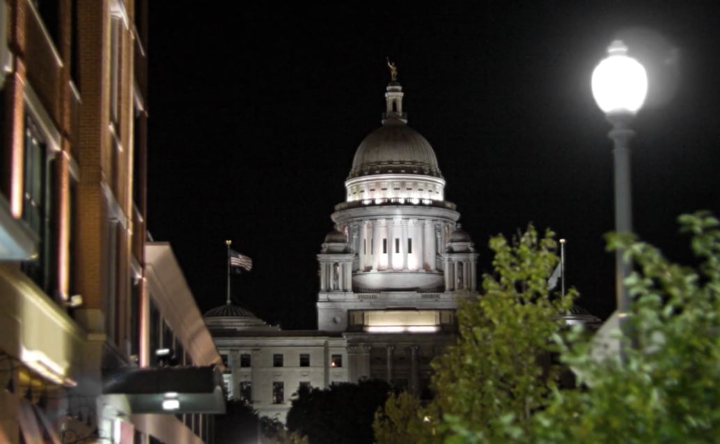 a view of the dome of a building at night.
