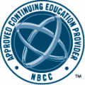a blue and white logo with the words applied continuing education project.