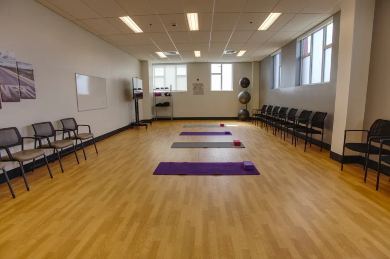 The Recovery Village Cherry Hill at Cooper Drug and Alcohol Rehab near Philadelphia yoga room scaled
